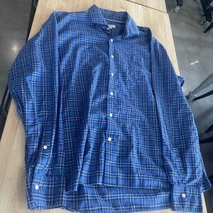 Peter Millar Summer Soft Casual Button Down Shirt Sz XL Blue & Black Plaid